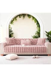 Living and Home Sleek Textured Plush Sofa Cover in Pink - Size: 70 cm x 70 cm - thumbnail 4