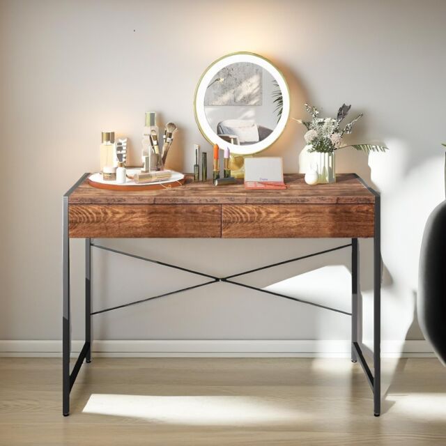 FURNOS Industrial 112CM Wide Writing Desk With 2 Drawers in Brown - image 1