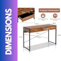 FURNOS Industrial 112CM Wide Writing Desk With 2 Drawers in Brown - thumbnail 5
