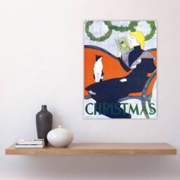 "Artery8 Vintage Christmas Woman With Cat Vintage Wall Art Print Penfield in Red - Size: W12"" x H16""" - thumbnail 4