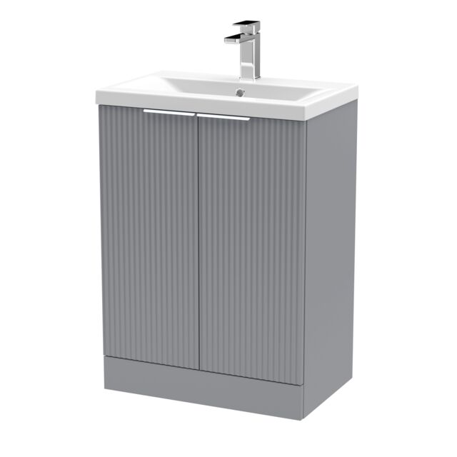 Balterley Fluted Front Floor Standing 2 Door Vanity Basin Unit 600mm, Satin Grey - image 1