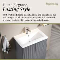 Balterley Fluted Front Floor Standing 2 Door Vanity Basin Unit 600mm, Satin Grey - thumbnail 4