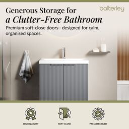 Balterley Fluted Front Floor Standing 2 Door Vanity Basin Unit 600mm, Satin Grey - thumbnail 3