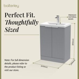 Balterley Fluted Front Floor Standing 2 Door Vanity Basin Unit 600mm, Satin Grey - thumbnail 5