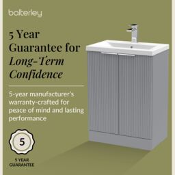 Balterley Fluted Front Floor Standing 2 Door Vanity Basin Unit 600mm, Satin Grey - thumbnail 6