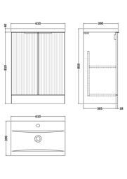 Balterley Fluted Front Floor Standing 2 Door Vanity Basin Unit 600mm, Satin Grey - thumbnail 7