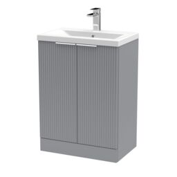 Balterley Fluted Front Floor Standing 2 Door Vanity Basin Unit 600mm, Satin Grey - thumbnail 1