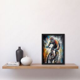 Artery8 Bike Rider Racing Paint Splat Sport Bicycle Race Artwork Framed Wall Art Print A4 in Black - thumbnail 2