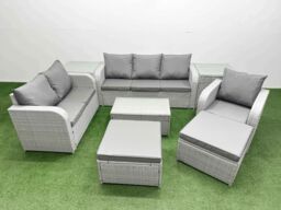 Fimous Patio PE Wicker 8 Seater Outdoor Rattan Furniture Sofa Sets w/ Rectangular Coffee Table Reclining Chair Loveseat Sofa 3 Seater Sofa 2 Big - thumbnail 1