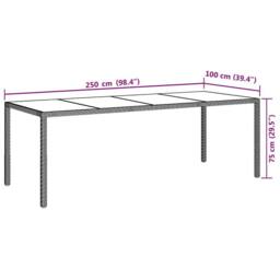 Berkfield Home Garden Table Grey 250x100x75 cm Tempered Glass & Poly Rattan - Size: 250 x 100 x 75 cm - thumbnail 7