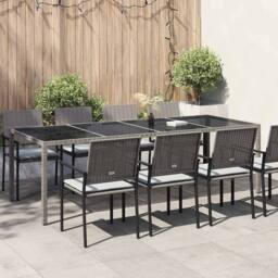 Berkfield Home Garden Table Grey 250x100x75 cm Tempered Glass & Poly Rattan - Size: 250 x 100 x 75 cm - thumbnail 2
