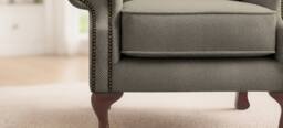 Somnior Chesterfield Queen Anne Scrolled Arm Chair Sherpa Fabric in Stone - Size: 1 Seater - thumbnail 2