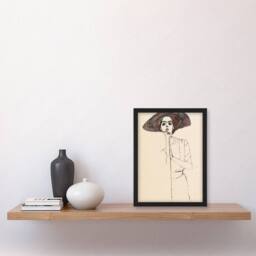 Artery8 Egon Schiele Framed Wall Art Print Portrait of a Woman with a Hat in Beige - Size: A4 - thumbnail 2