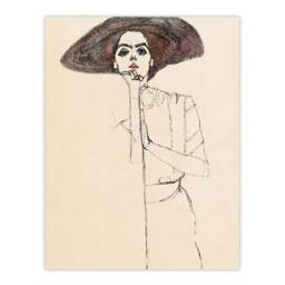 Artery8 Egon Schiele Framed Wall Art Print Portrait of a Woman with a Hat in Beige - Size: A4 - thumbnail 3