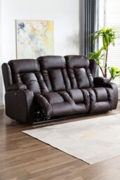 More4Homes Caesar 3 Seater Electric High Back Bonded Leather Recliner Sofa in Brown - thumbnail 1