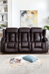More4Homes Caesar 3 Seater Electric High Back Bonded Leather Recliner Sofa in Brown - thumbnail 6