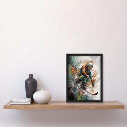Artery8 Skier Skiing Winter Sport Paint Splat Painting Artwork Framed Wall Art Print A4 in Black - thumbnail 2