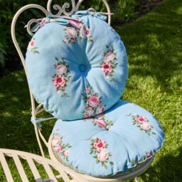 Set of 2 Vintage Rose Blue Round Garden Cushion Chair Seat Pads - thumbnail 1