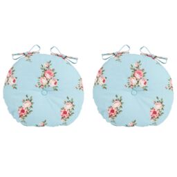 Set of 2 Vintage Rose Blue Round Garden Cushion Chair Seat Pads - thumbnail 3