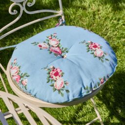 Set of 2 Vintage Rose Blue Round Garden Cushion Chair Seat Pads - thumbnail 4