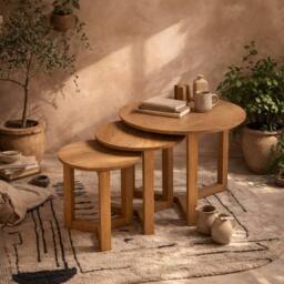Wyld Haus Roscrea Set of 3 Oak Nesting Tables in Natural - thumbnail 1