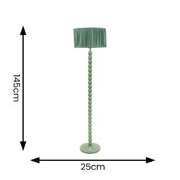 ValueLights Bobbins Sage Green Floor Lamp with Ruched Pleated Drum Lamp Shade in Pale Green - thumbnail 6