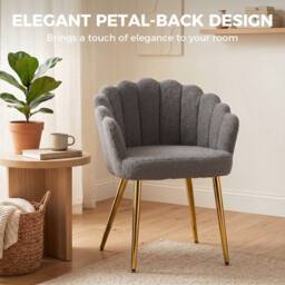 HOMCOM Petal-Back Lounge Chair with Faux Lamb's Wool & Metal Legs, Grey - thumbnail 4