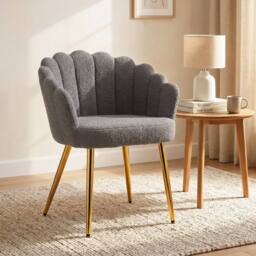 HOMCOM Petal-Back Lounge Chair with Faux Lamb's Wool & Metal Legs, Grey - thumbnail 2