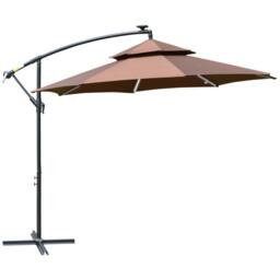 OUTSUNNY 3(m) Cantilever Parasol Hanging Banana Umbrella w/ lights in Brown - thumbnail 2