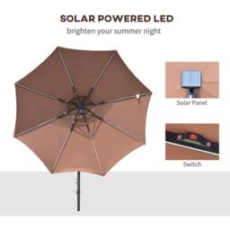OUTSUNNY 3(m) Cantilever Parasol Hanging Banana Umbrella w/ lights in Brown - thumbnail 4