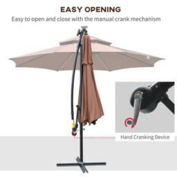 OUTSUNNY 3(m) Cantilever Parasol Hanging Banana Umbrella w/ lights in Brown - thumbnail 6