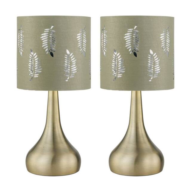 First Choice Lighting Set of 2 Romana - Antique Brass Touch Lamps with Sage Green Fern in Gold - image 1