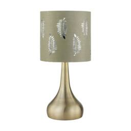 First Choice Lighting Set of 2 Romana - Antique Brass Touch Lamps with Sage Green Fern in Gold - thumbnail 2