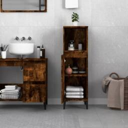 Berkfield Home Durable Bathroom Cabinet Smoked Oak 30x30x100 cm Engineered Wood in Brown - Size: 30 x 30 x 100 cm