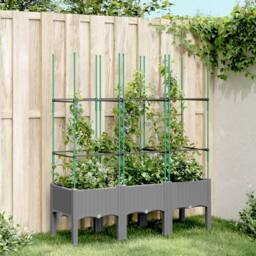 Berkfield Home Garden Planter with Trellis Light Grey 120x40x142.5 cm PP - thumbnail 2