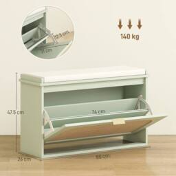 ERGOVEXA Boho Shoe Storage Bench with Padded Seat & Flip Drawer, Light Green in Brown - thumbnail 5