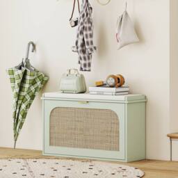 ERGOVEXA Boho Shoe Storage Bench with Padded Seat & Flip Drawer, Light Green in Brown - thumbnail 4