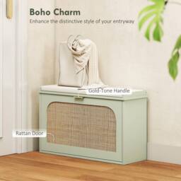 ERGOVEXA Boho Shoe Storage Bench with Padded Seat & Flip Drawer, Light Green in Brown - thumbnail 6