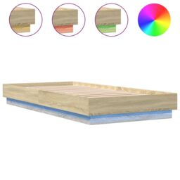 Berkfield Home Bed Frame without Mattress with LED Lights Sonoma Oak 100x200 cm in Brown - thumbnail 2
