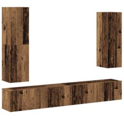 Berkfield Home 4 Piece TV Cabinet Set Wall-mounted Old Wood Engineered Wood in Brown - thumbnail 2