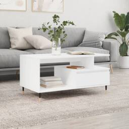 Berkfield Home Modern Coffee Table White 90x49x45 cm Engineered Wood - Size: 90 x 49 x 45 cm - thumbnail 2