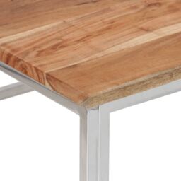 Berkfield Home Coffee Table Silver Stainless Steel & Solid Acacia Wood - thumbnail 5