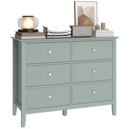 HOMCOM Fluted Chest of Drawers 6 Drawer Dresser for Bedroom Hallway Green - thumbnail 2