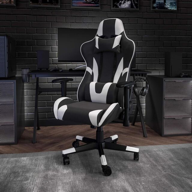 FWStyle Black & White Bucket Seat Racer Gaming Chair Faux Leather - image 1