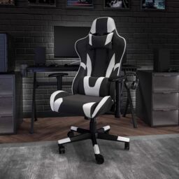FWStyle Black & White Bucket Seat Racer Gaming Chair Faux Leather