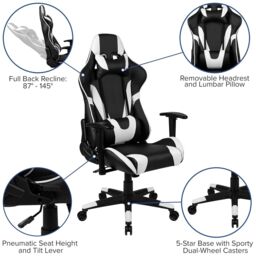 FWStyle Black & White Bucket Seat Racer Gaming Chair Faux Leather - thumbnail 2