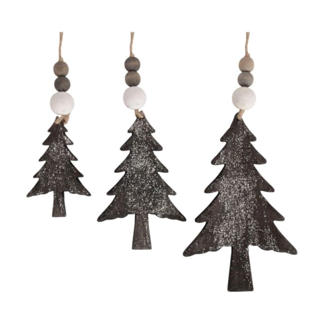 Red Hamper Set of 3 Hanging Glitter Christmas Tree Wicker Decorations in Brown - image 1