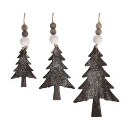 Red Hamper Set of 3 Hanging Glitter Christmas Tree Wicker Decorations in Brown - thumbnail 1