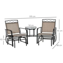 OUTSUNNY 2-Person Outdoor Glider Rocker Chair with Center Table for Backyard in Brown - thumbnail 3