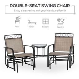 OUTSUNNY 2-Person Outdoor Glider Rocker Chair with Center Table for Backyard in Brown - thumbnail 4